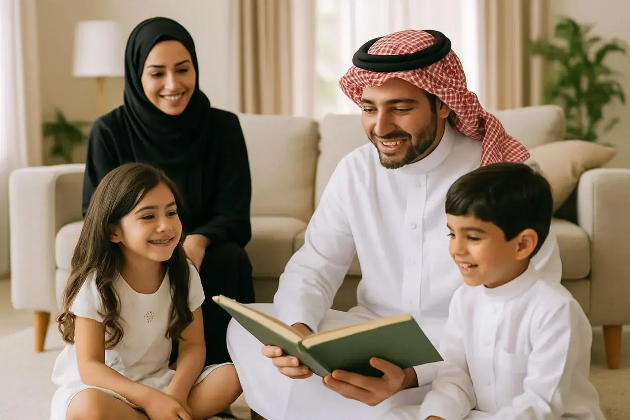 عائلة سعيدة تستمتع بمنزل نظيف ومرتب بالرياض بفضل أفضل شركة تنظيف شقق